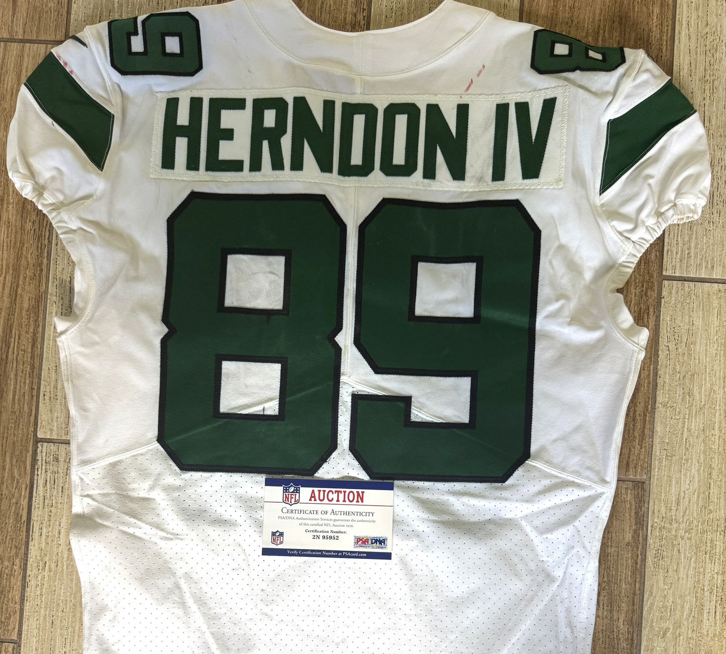 Chris Herndon GAME USED 💪 01/13/2021 PHOTO MATCHED 📸 New York Jets Nike NFL Jersey 👕 Also includes PSA Authenticity🛡️