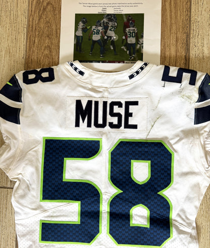Tanner Muse GAME-WORN 💪 11/13/22 PHOTO MATCHED 📸 Seattle Seahawks NFL Jersey 👕 vs Bucs inc. PSA COA