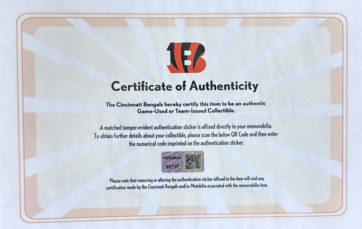 Kris Jenkins Jr. GAME ISSUED (2024-25 Season)🐅Cincinnati Bengals On-Field NFL Jersey👕