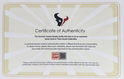 Xavier Hutchinson GAME WORN 💪 10/13/24 Houston Texans 🐂 NFL Jersey 👕 Victory over the New England Patriots inc. Metabilia COA 🛡️