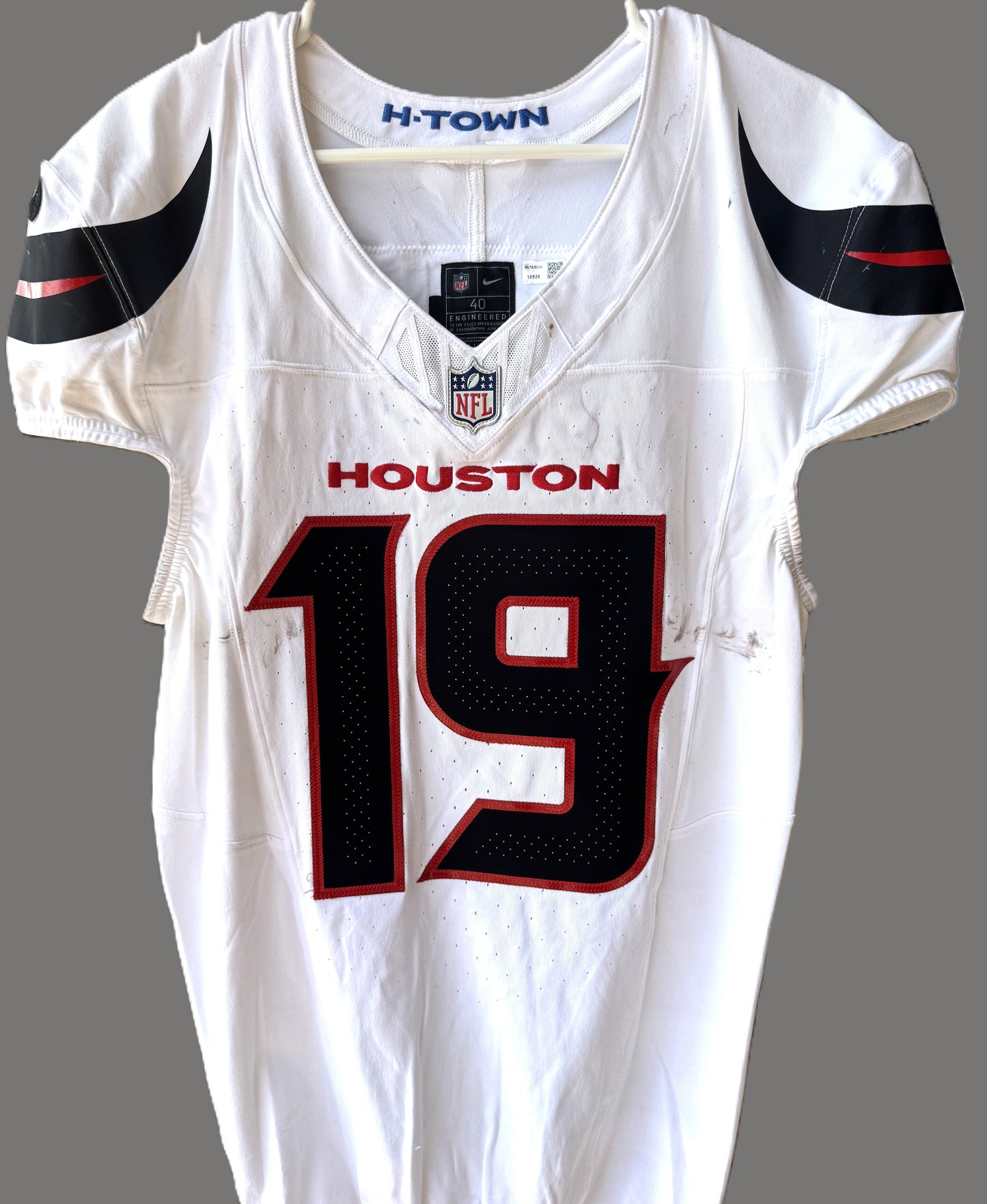 Xavier Hutchinson GAME WORN 💪 10/13/24 Houston Texans 🐂 NFL Jersey 👕 Victory over the New England Patriots inc. Metabilia COA 🛡️
