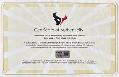 Derek Stingley Jr Team Issued Houston Texans 🐂 Nike NFL Jersey Also includes COA 🛡️