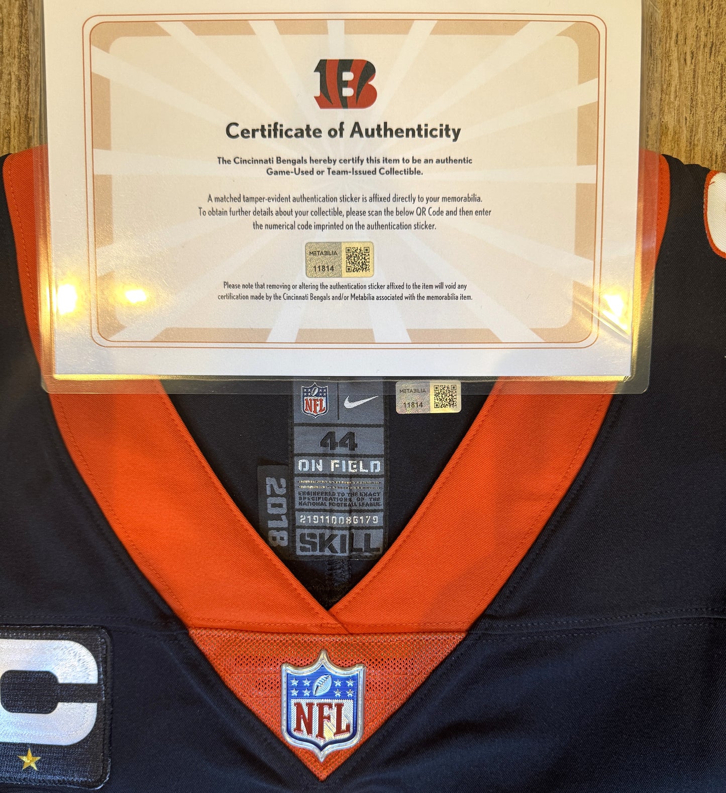 Joe Burrow Team-Issued Cincinnati Bengals On-Field Nike NFL Jersey Includes captains patch Size 44🧡🖤