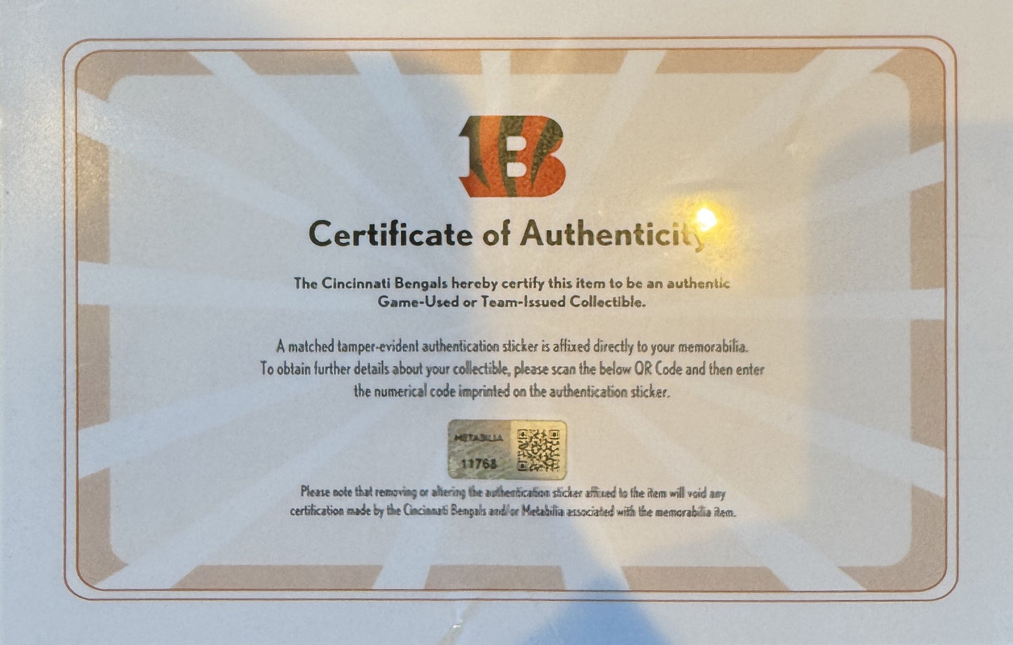 Joe Burrow Bengals Game-Issued On-Field NFL Jersey (Nike) Metabilia Certified💥Inc. Captains Patch