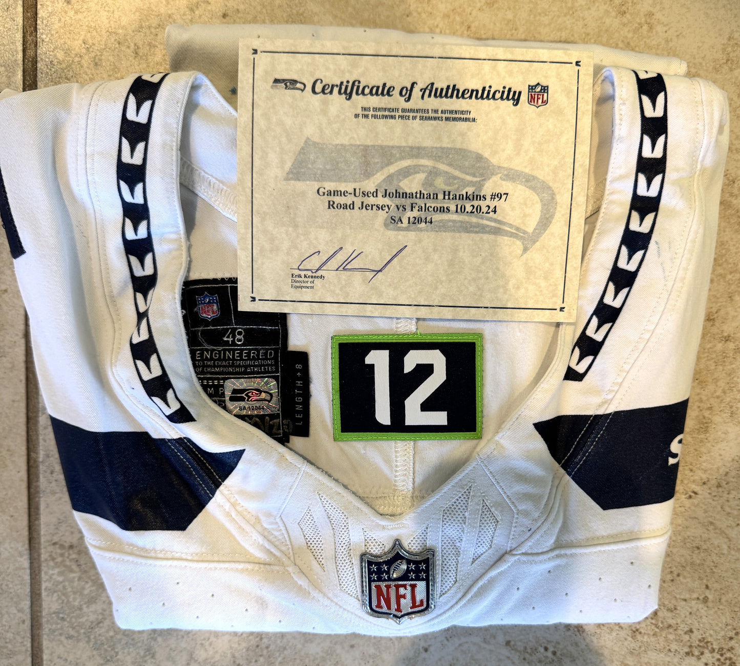 Johnathan Hankins GAME-WORN💪10/20/24 Seattle Seahawks NFL Jersey👕vs. Atlanta Falcons Inc.COA