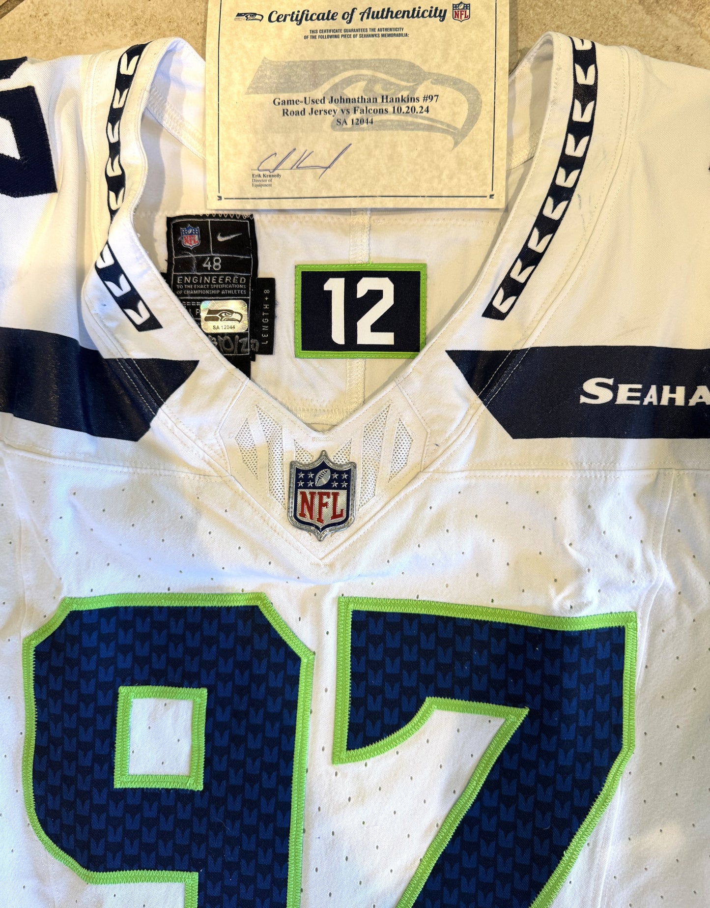 Johnathan Hankins GAME-WORN💪10/20/24 Seattle Seahawks NFL Jersey👕vs. Atlanta Falcons Inc.COA