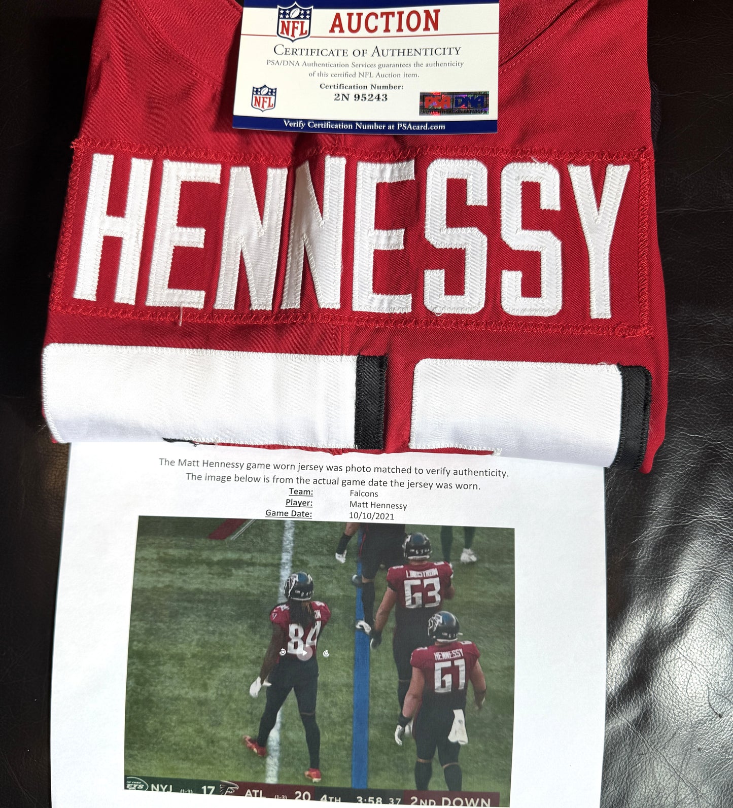 Matt Henessy GAME WORN💪10/10/21 Atlanta Falcons🦅NFL Jersey Crucial Catch💯 vs. New York Jets