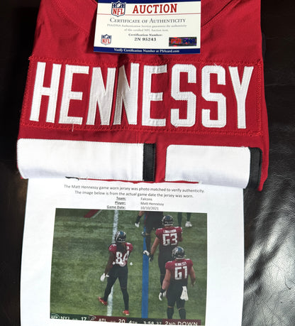 Matt Henessy GAME WORN💪10/10/21 Atlanta Falcons🦅NFL Jersey Crucial Catch💯 vs. New York Jets