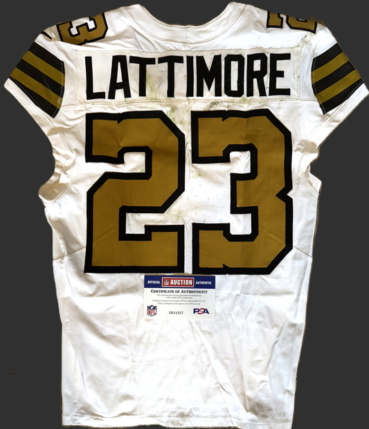Marshon Lattimore GAME WORN 💪 10/07/24 PHOTO MATCHED 📸 New Orleans Saints ⚜️ Nike NFL Jersey🎽 vs. Kansas City Chiefs - PSA Authenticated 🛡️