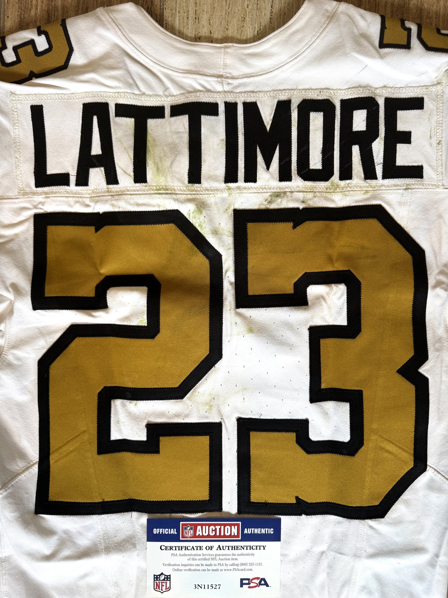 Marshon Lattimore GAME WORN 💪 10/07/24 PHOTO MATCHED 📸 New Orleans Saints ⚜️ Nike NFL Jersey🎽 vs. Kansas City Chiefs - PSA Authenticated 🛡️