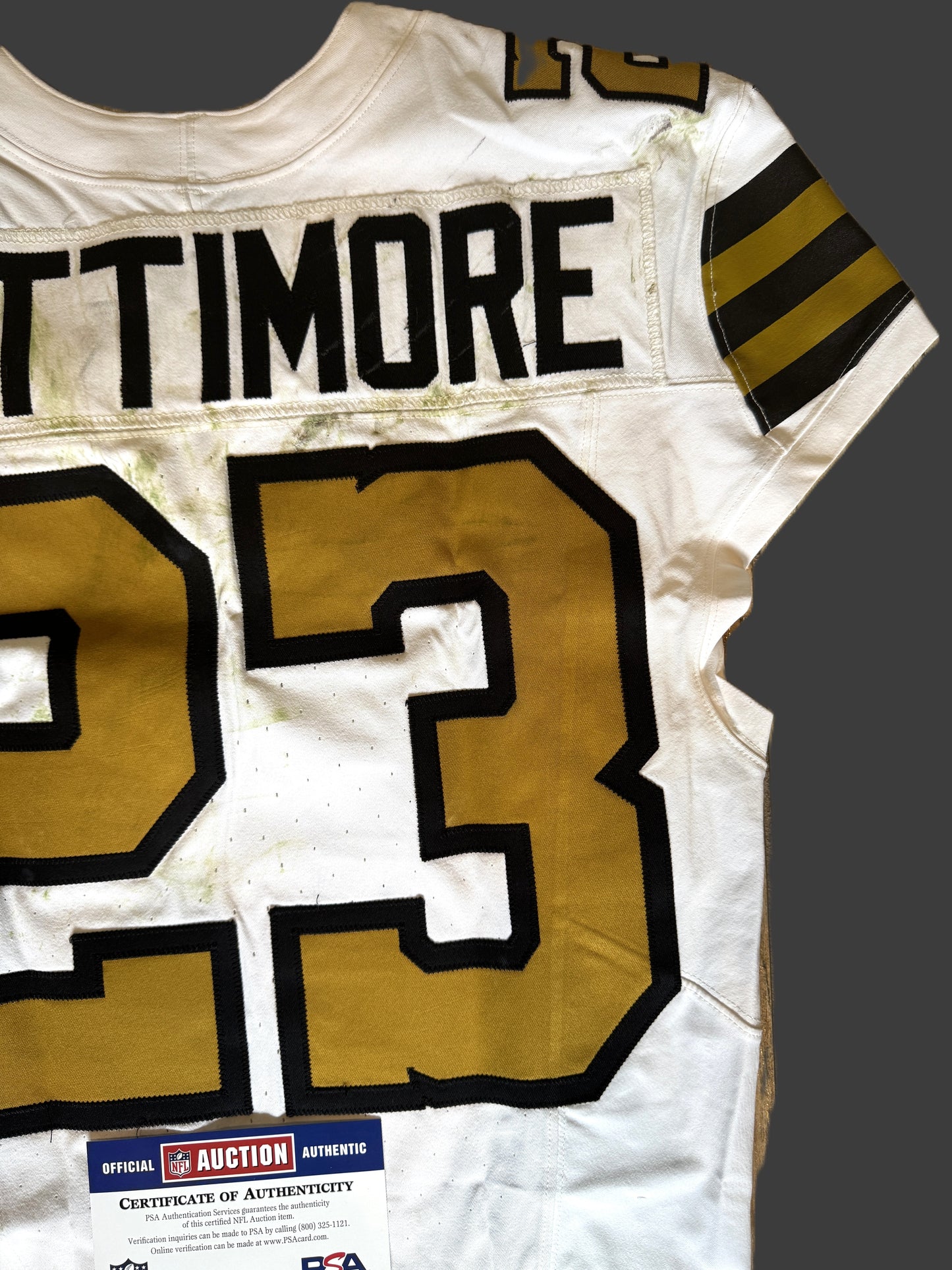 Marshon Lattimore GAME WORN 💪 10/07/24 PHOTO MATCHED 📸 New Orleans Saints ⚜️ Nike NFL Jersey🎽 vs. Kansas City Chiefs - PSA Authenticated 🛡️