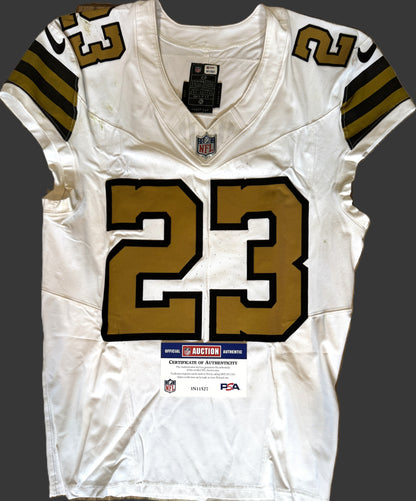 Marshon Lattimore GAME WORN 💪 10/07/24 PHOTO MATCHED 📸 New Orleans Saints ⚜️ Nike NFL Jersey🎽 vs. Kansas City Chiefs - PSA Authenticated 🛡️