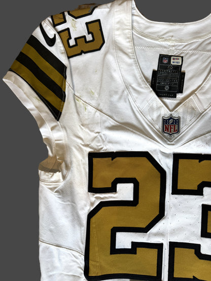 Marshon Lattimore GAME WORN 💪 10/07/24 PHOTO MATCHED 📸 New Orleans Saints ⚜️ Nike NFL Jersey🎽 vs. Kansas City Chiefs - PSA Authenticated 🛡️