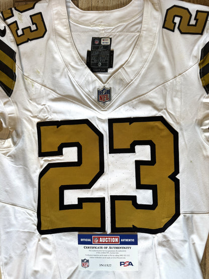 Marshon Lattimore GAME WORN 💪 10/07/24 PHOTO MATCHED 📸 New Orleans Saints ⚜️ Nike NFL Jersey🎽 vs. Kansas City Chiefs - PSA Authenticated 🛡️