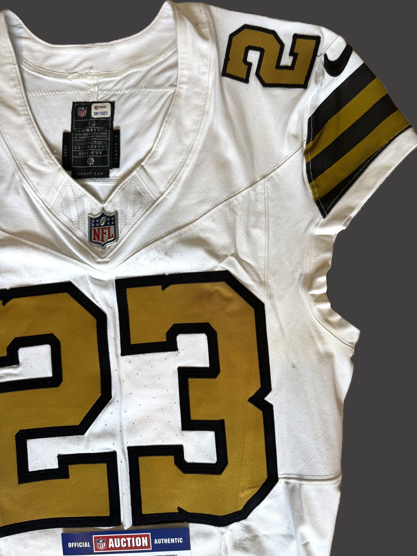 Marshon Lattimore GAME WORN 💪 10/07/24 PHOTO MATCHED 📸 New Orleans Saints ⚜️ Nike NFL Jersey🎽 vs. Kansas City Chiefs - PSA Authenticated 🛡️