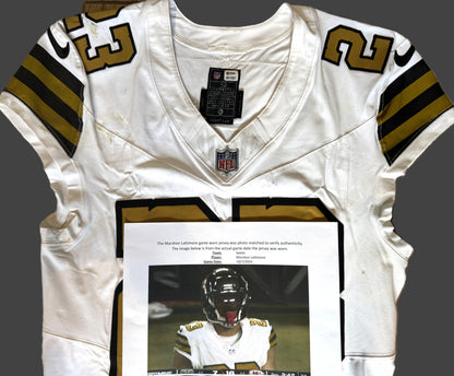 Marshon Lattimore GAME WORN 💪 10/07/24 PHOTO MATCHED 📸 New Orleans Saints ⚜️ Nike NFL Jersey🎽 vs. Kansas City Chiefs - PSA Authenticated 🛡️