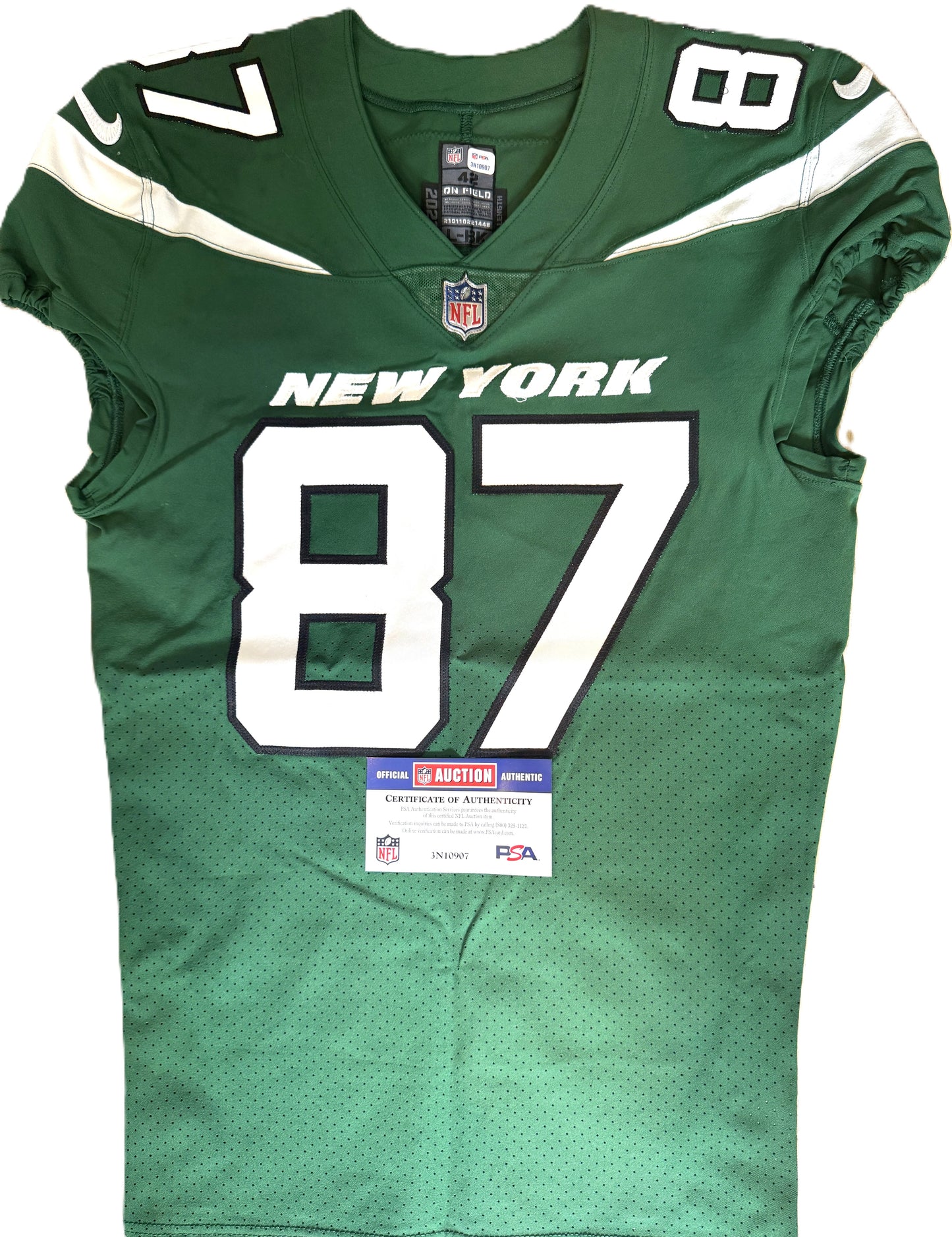 C.J. Uzomah GAME WORN/USED 💪 New York Jets Nike NFL Jersey 👕 with PSA Authenticity🛡️ Crucial Catch Game