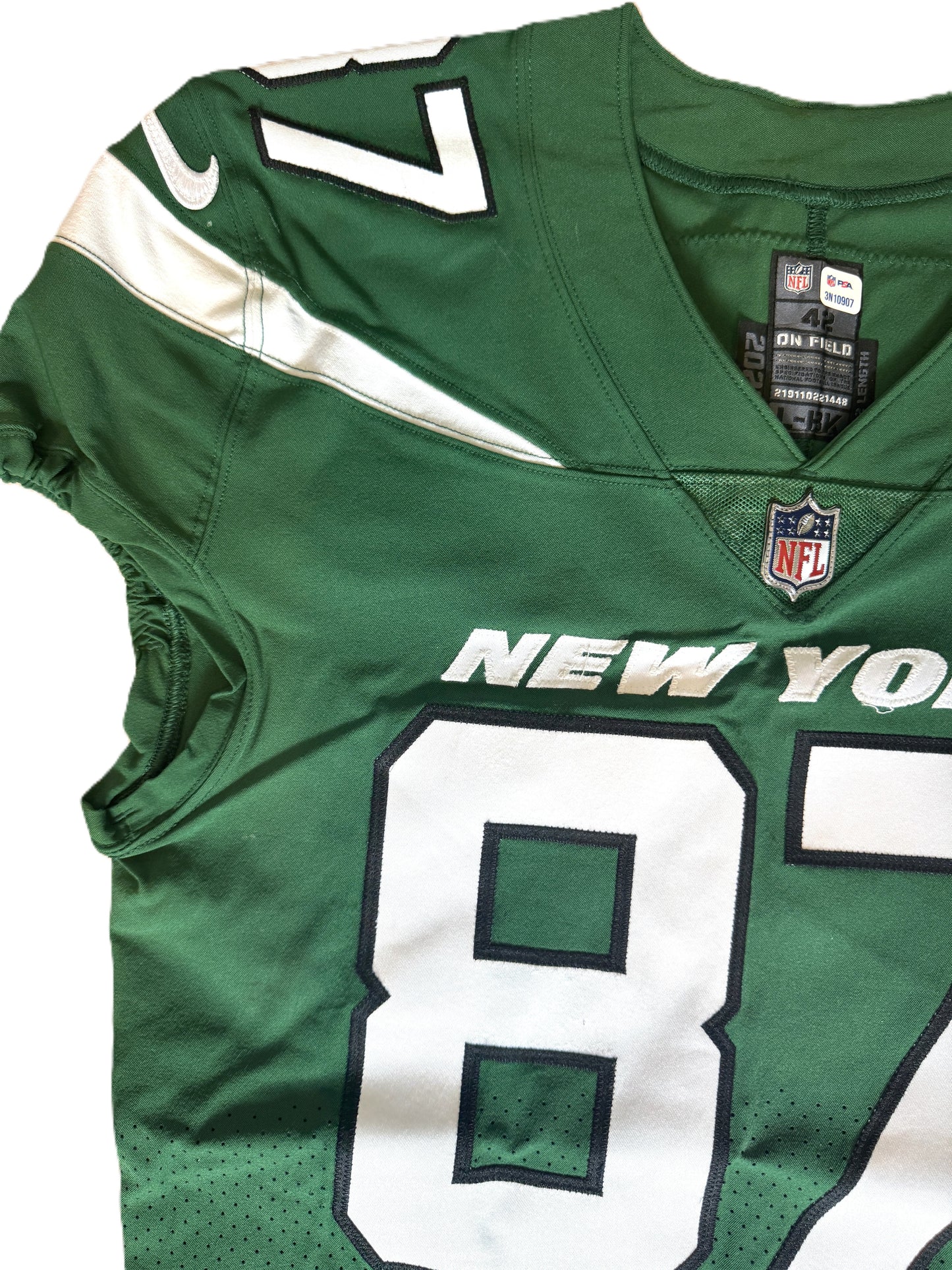C.J. Uzomah GAME WORN/USED 💪 New York Jets Nike NFL Jersey 👕 with PSA Authenticity🛡️ Crucial Catch Game