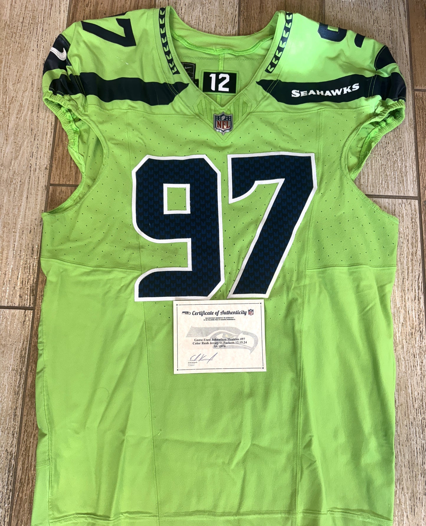 Johnathan Hankins GAME-WORN💪12/15/24 Seattle Seahawks NFL Color Rush Jersey👕vs. Green Bay Packers Inc.COA