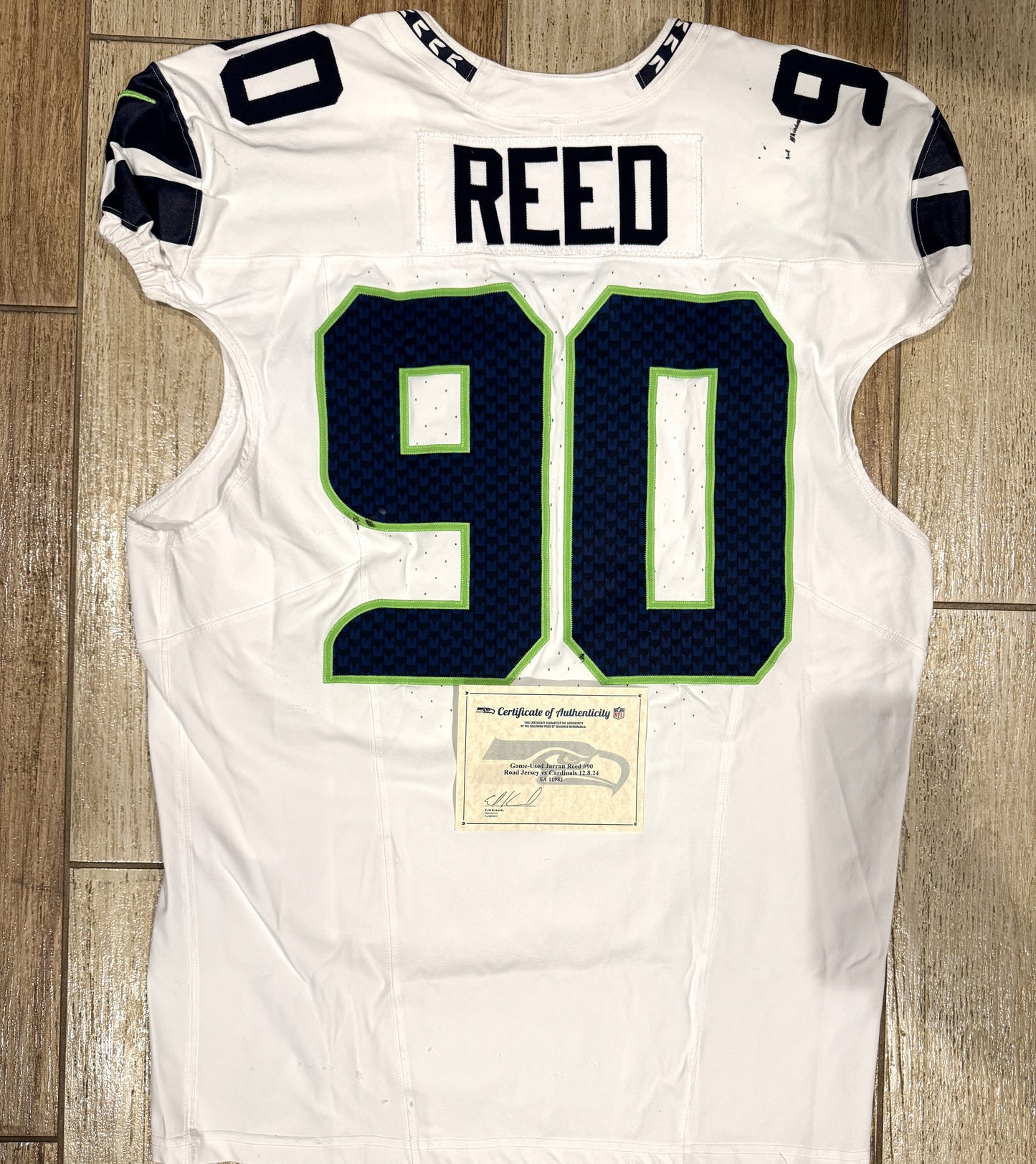 Jarran Reed GAME WORN 💪 12/08/2024 Seattle Seahawks NFL Jersey 👕 vs. Arizona Cardinals 🐦 Inc. COA