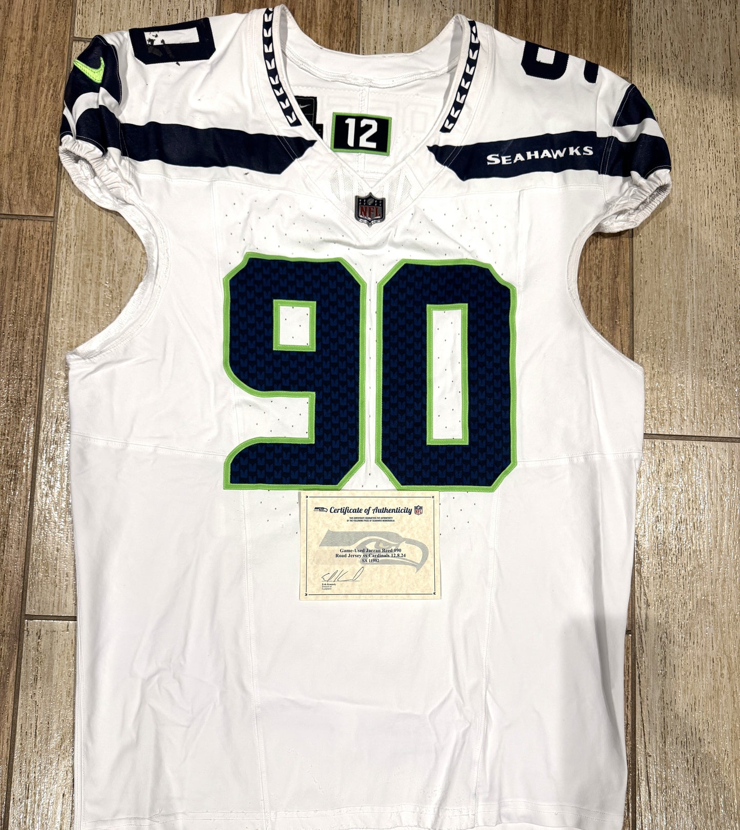 Jarran Reed GAME WORN 💪 12/08/2024 Seattle Seahawks NFL Jersey 👕 vs. Arizona Cardinals 🐦 Inc. COA