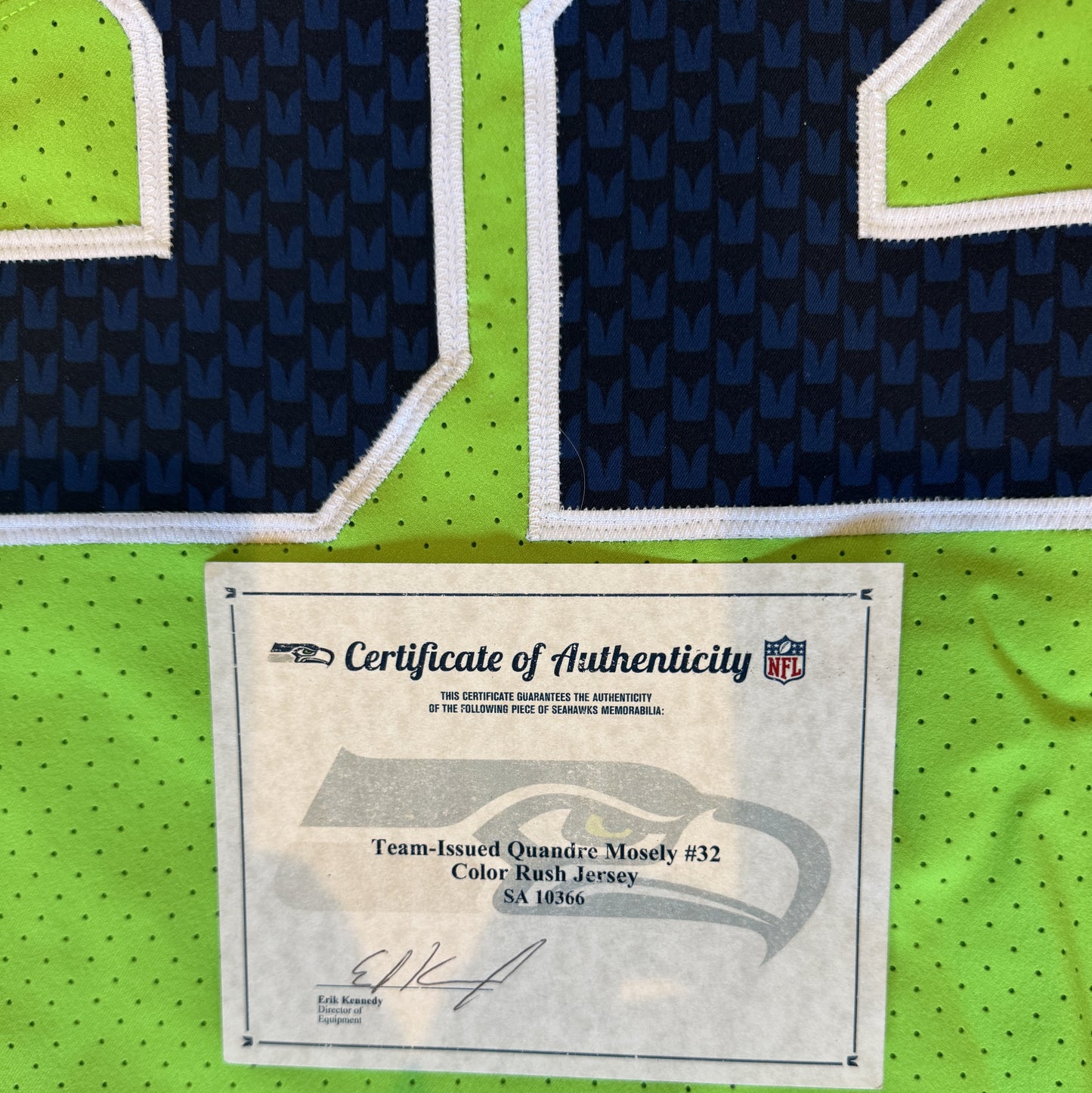 Quandre Mosley Color Rush Team Issued 💪 Seattle Seahawks NFL Jersey 👕 Inc. COA