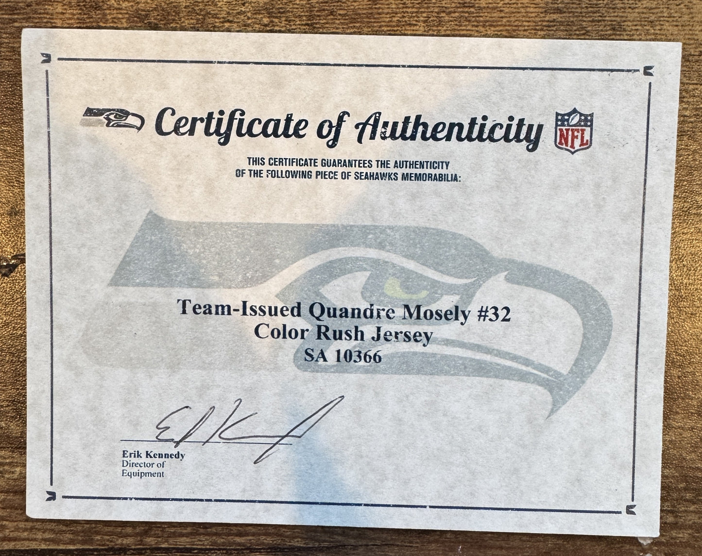 Quandre Mosley Color Rush Team Issued 💪 Seattle Seahawks NFL Jersey 👕 Inc. COA