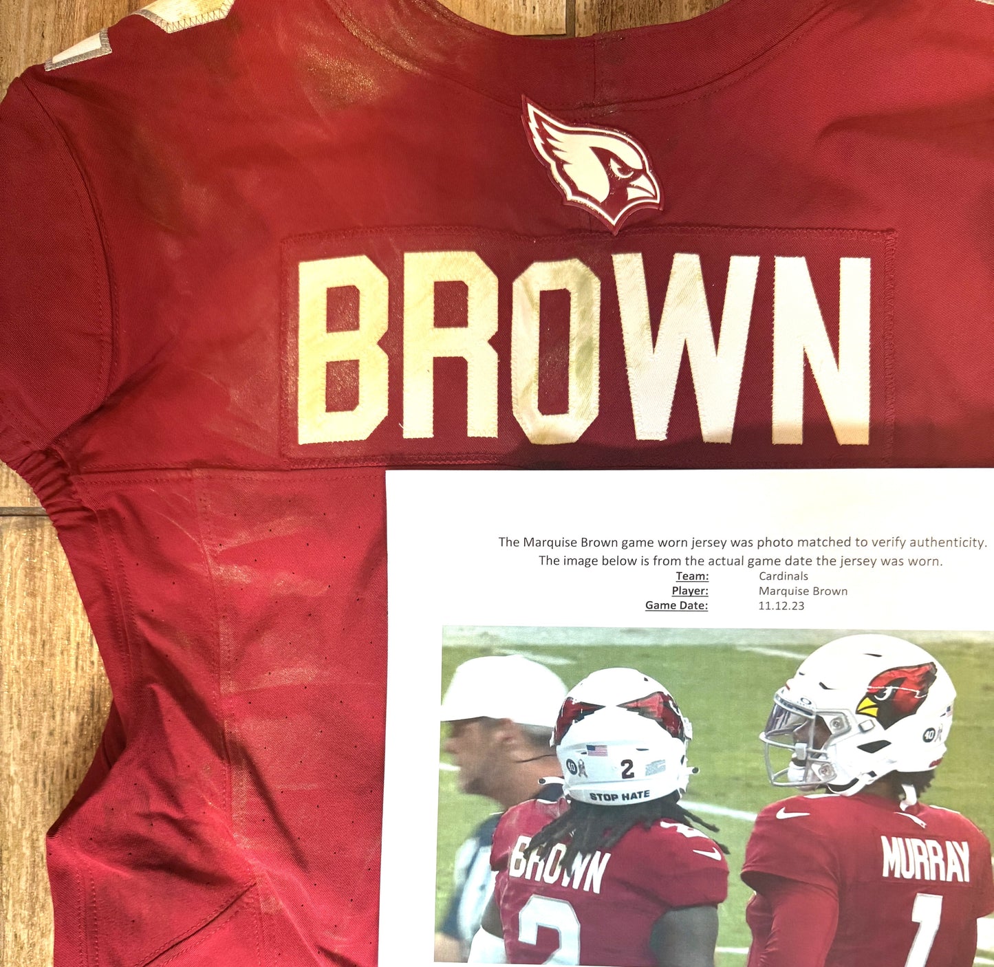 Marquise Brown GAME WORN💪11/12/23 PHOTO MATCHED Arizona Cardinals NFL Jersey WIN vs. Falcons