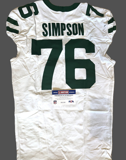 John Simpson GAME USED 💪 10/06/2024 PHOTO MATCHED 📸 New York Jets Nike NFL Jersey 👕vs. Minnesota Vikings in London 🌍 Also includes PSA Authenticity🛡️
