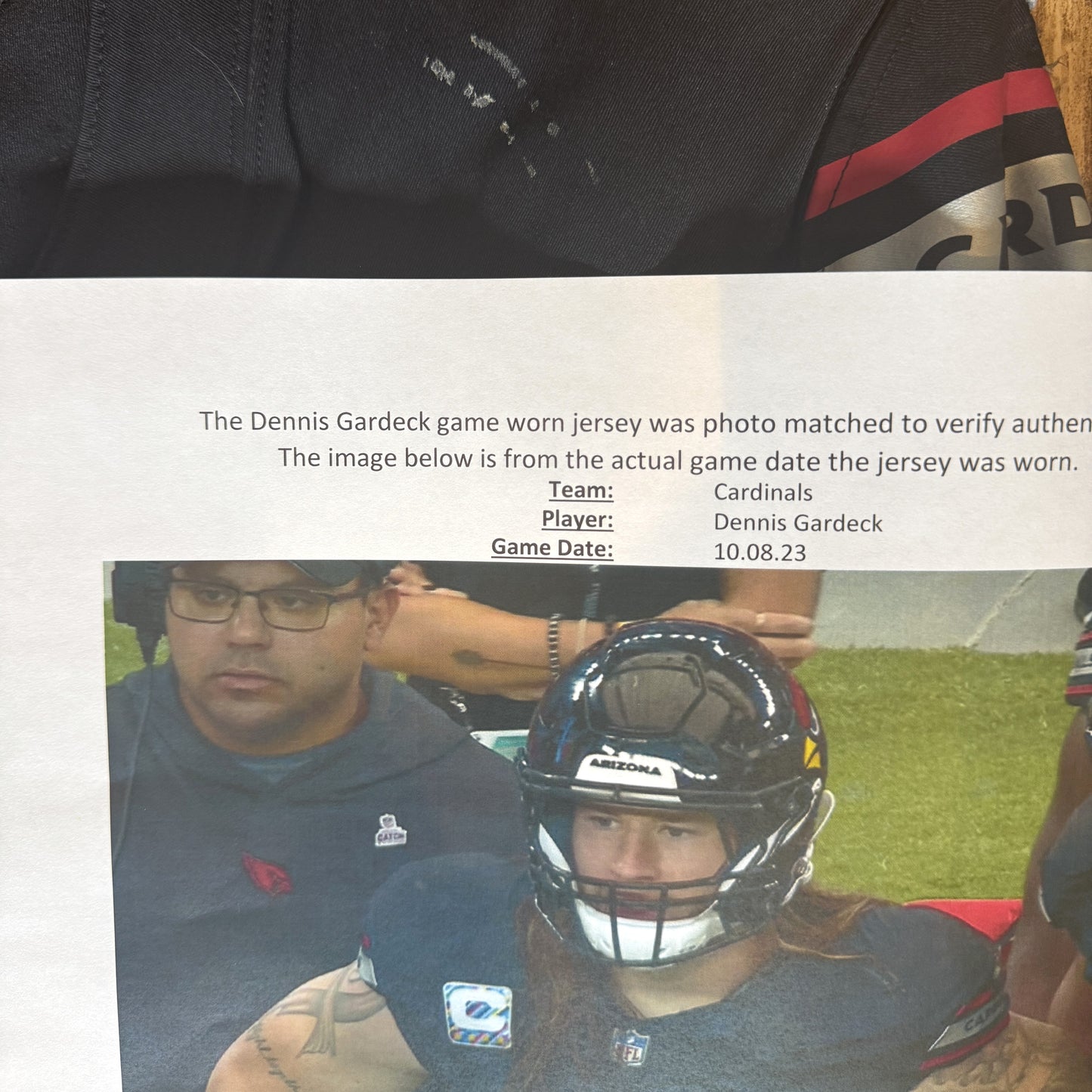 Dennis Gardeck GAME WORN💪10/08/2023 PHOTO MATCHED Arizona Cardinals NFL Jersey vs.Bengals🐅