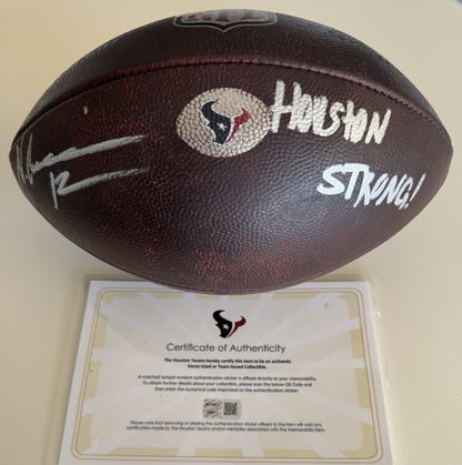 Nico Collins Hand Signed 🖊️ Practice-USED 💪 Wilson The Duke NFL Ball Inscribed "Houston Strong!"