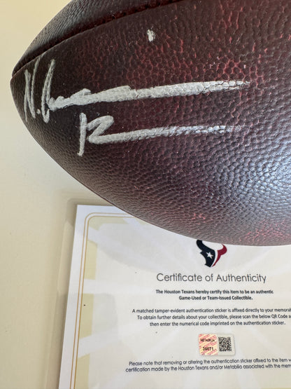 Nico Collins Hand Signed 🖊️ Practice-USED 💪 Wilson The Duke NFL Ball Inscribed "Houston Strong!"