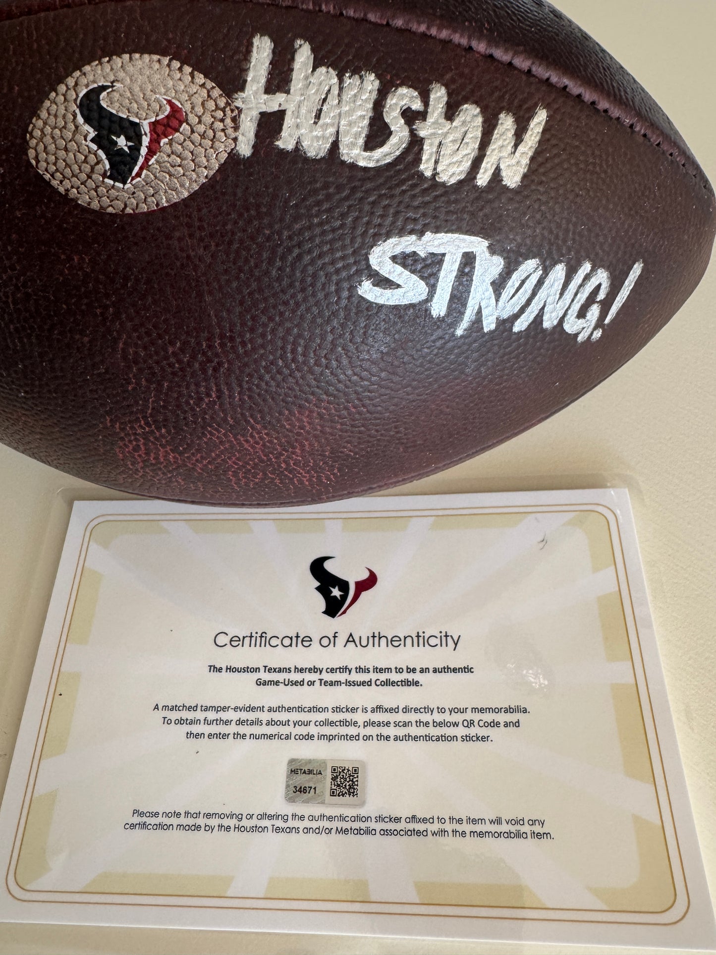 Nico Collins Hand Signed 🖊️ Practice-USED 💪 Wilson The Duke NFL Ball Inscribed "Houston Strong!"