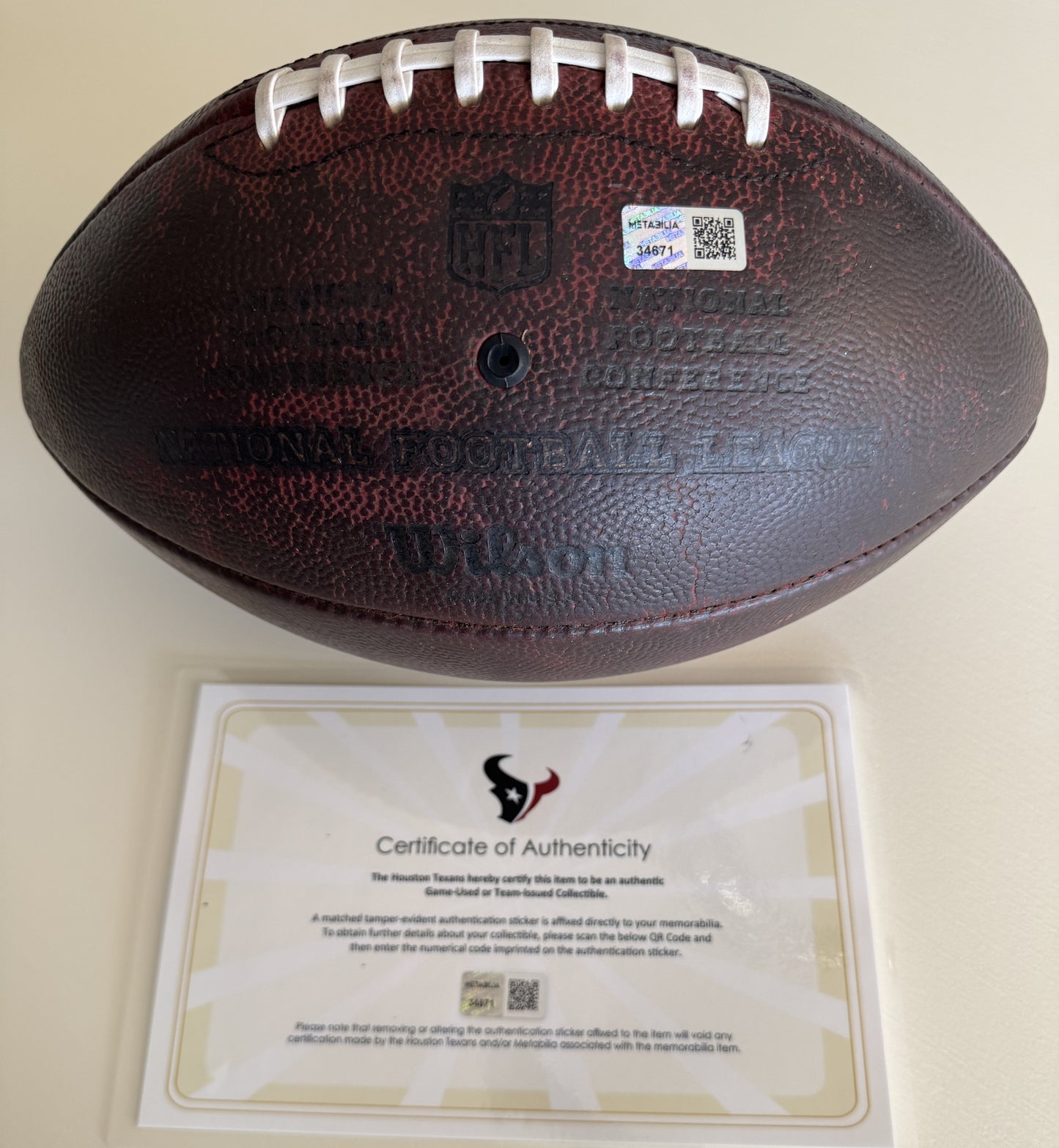 Nico Collins Hand Signed 🖊️ Practice-USED 💪 Wilson The Duke NFL Ball Inscribed "Houston Strong!"