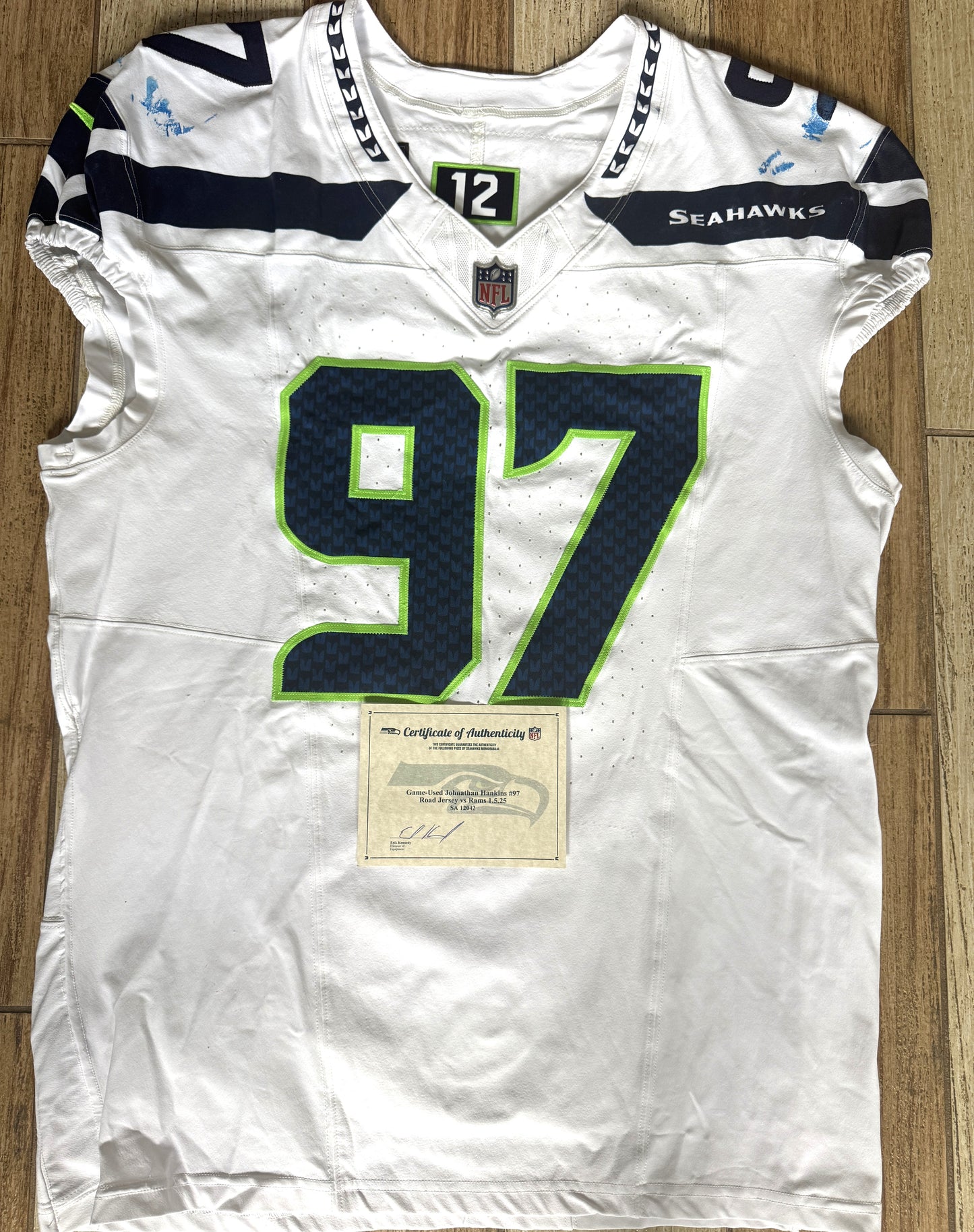 Johnathan Hankins GAME-WORN 💪 01/05/25 Seattle Seahawks NFL Jersey 👕 vs. Los Angeles Rams 🐏 inc.COA 💥