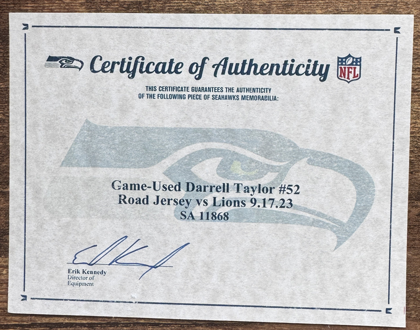 Darrell Taylor GAME-WORN💪09/17/2023 Seahawks Nike NFL Jersey👕vs. Detriot Lions🦁includes COA