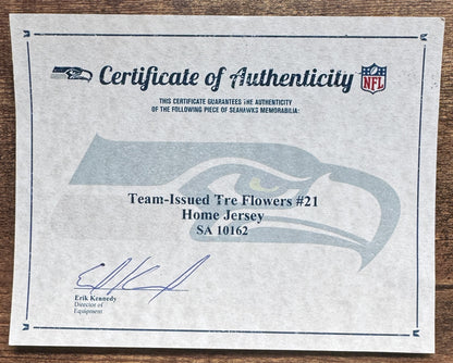 Tre Flowers GAME-WORN💪09/19/2021 Seattle Seahawks NFL Jersey👕vs.Titans | Inc.COA📏