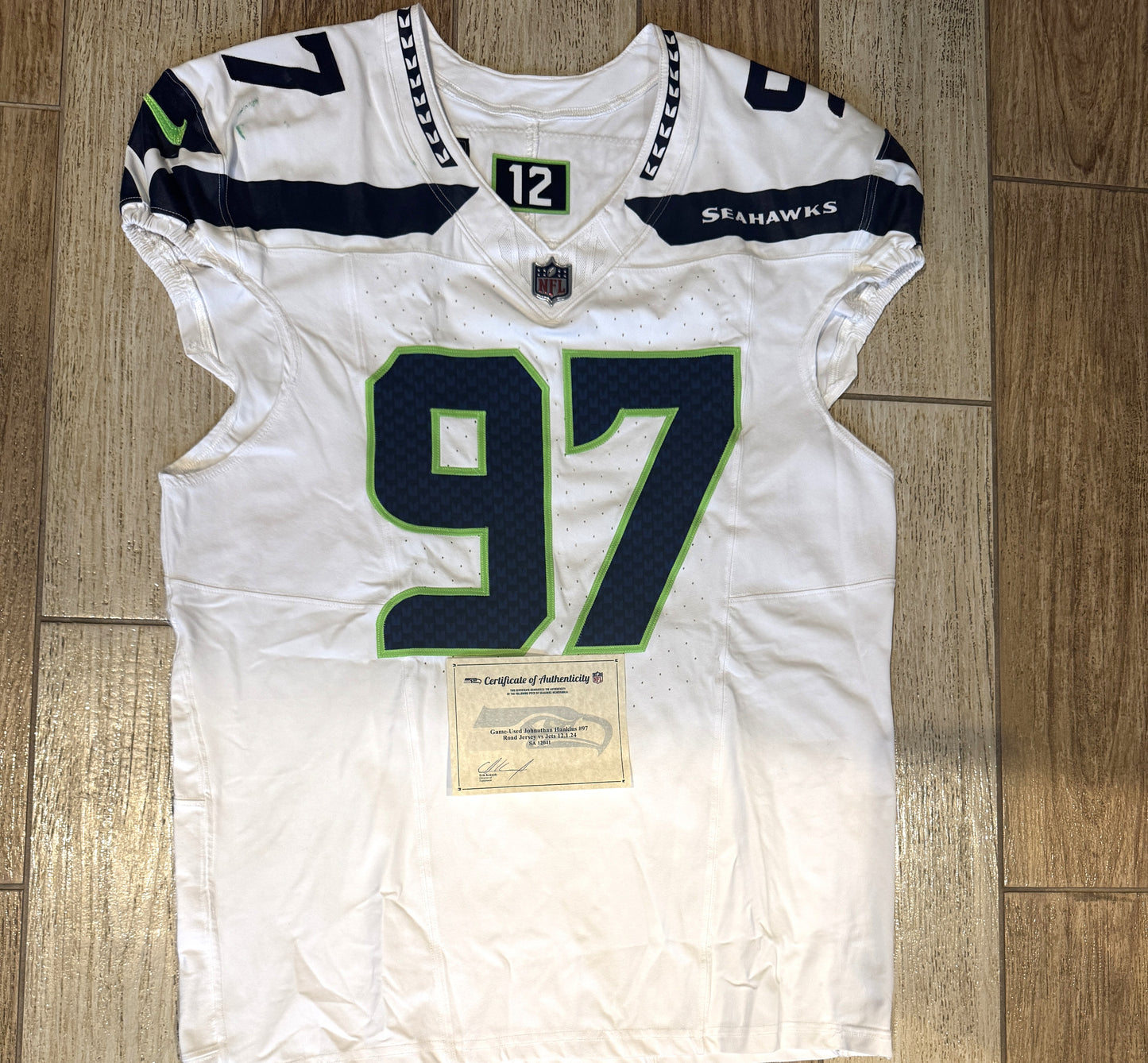 Johnathan Hankins GAME-WORN💪12/01/24 Seattle Seahawks NFL Jersey👕vs. New York Jets inc.COA💥