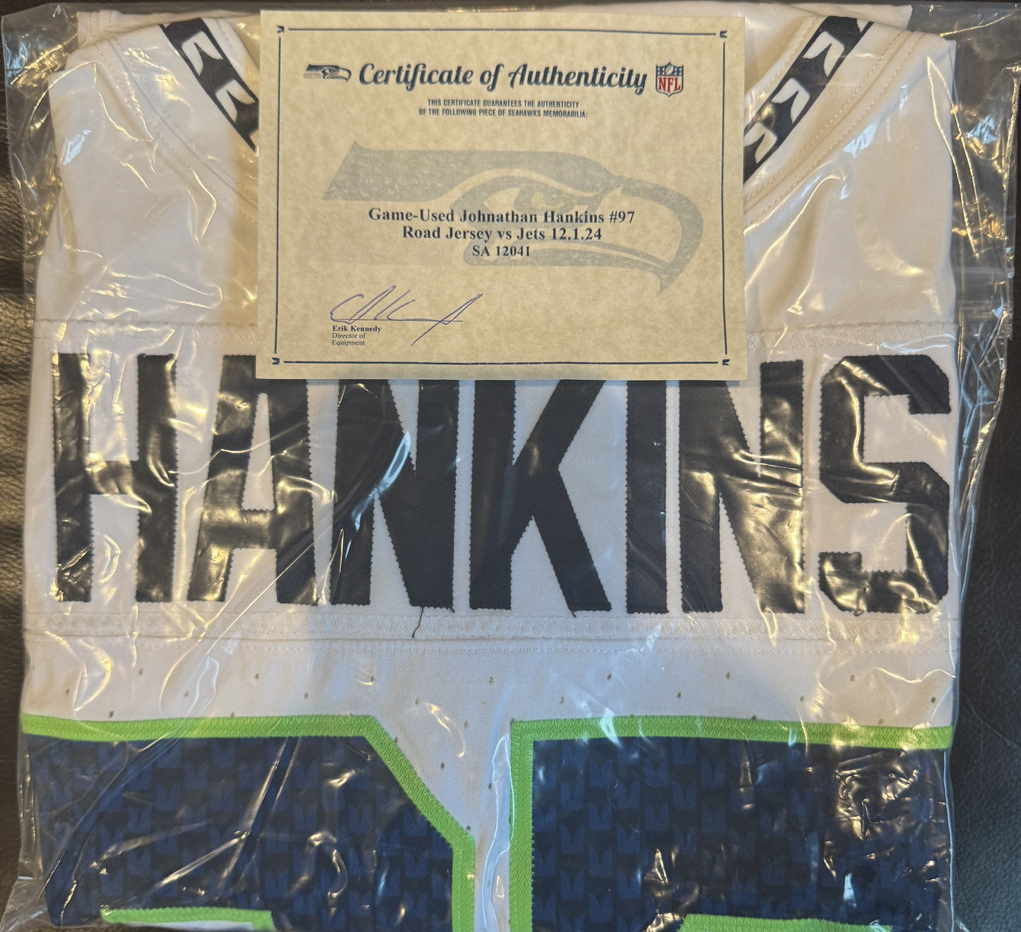 Johnathan Hankins GAME-WORN💪12/01/24 Seattle Seahawks NFL Jersey👕vs. New York Jets inc.COA💥
