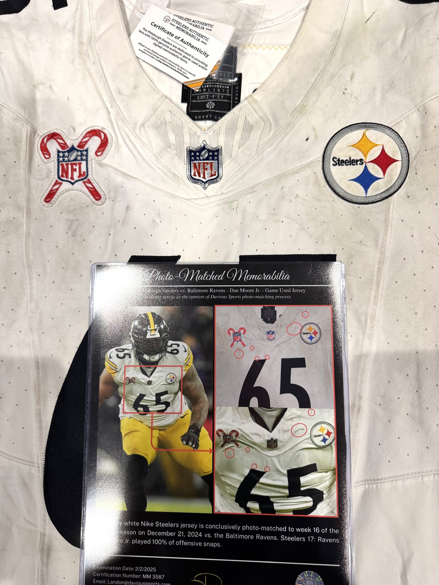 Dan Moore GAME WORN💪12/21/2024 PHOTO MATCHED📸Pittsburgh Steelers NFL Jersey👕Inc.COA💥 vs. Baltimore Ravens