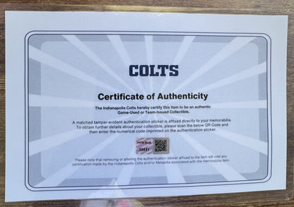 Matt Ryan Team-Issued Indianapolis Colts Nike NFL Jersey Includes COA and Captain's Patch