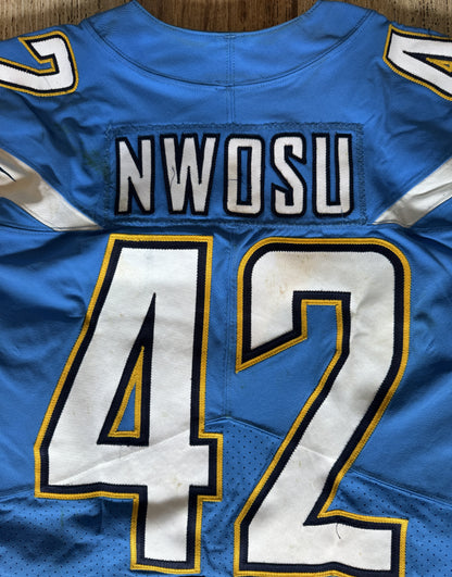Uchenna Nwosu GAME WORN💪11/18/19 LA Chargers vs. Chiefs🪶NFL Jersey🎽PSA COA