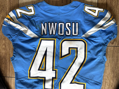 Uchenna Nwosu GAME WORN💪11/18/19 LA Chargers vs. Chiefs🪶NFL Jersey🎽PSA COA