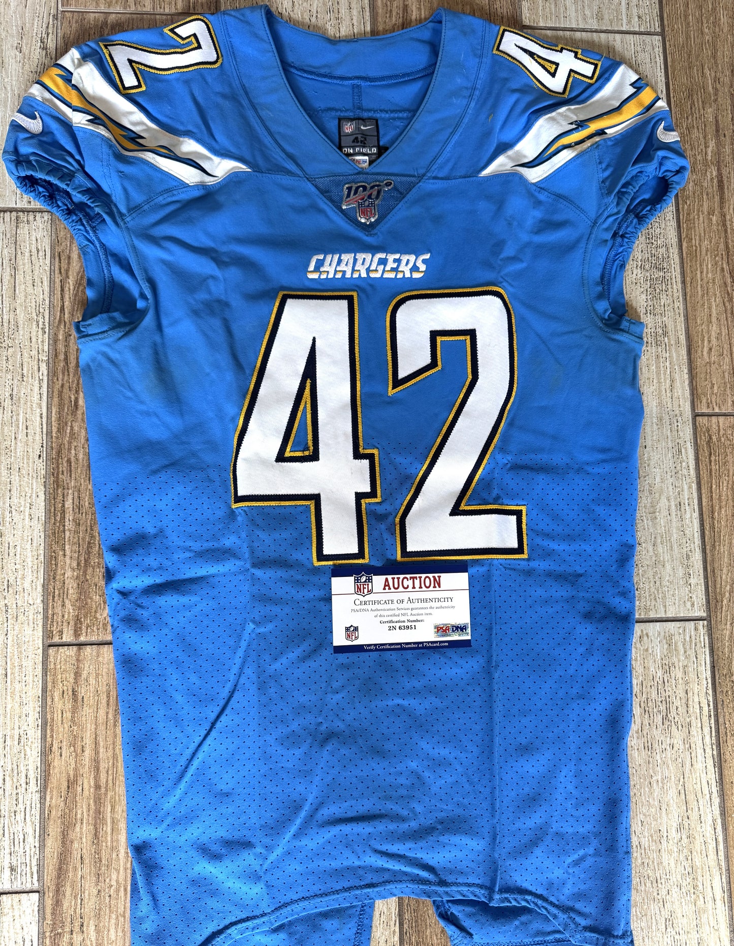 Uchenna Nwosu GAME WORN💪11/18/19 LA Chargers vs. Chiefs🪶NFL Jersey🎽PSA COA