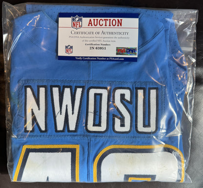 Uchenna Nwosu GAME WORN💪11/18/19 LA Chargers vs. Chiefs🪶NFL Jersey🎽PSA COA