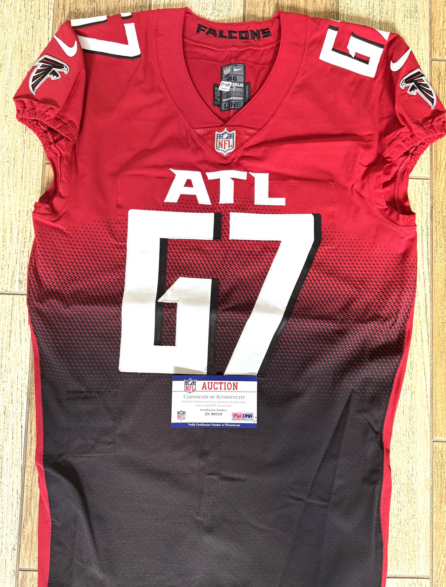 Drew Dalman GAME WORN💪10/10/21 Atlanta Falcons🦅NFL Jersey - Nike PSA COA💯vs.Jets (London)