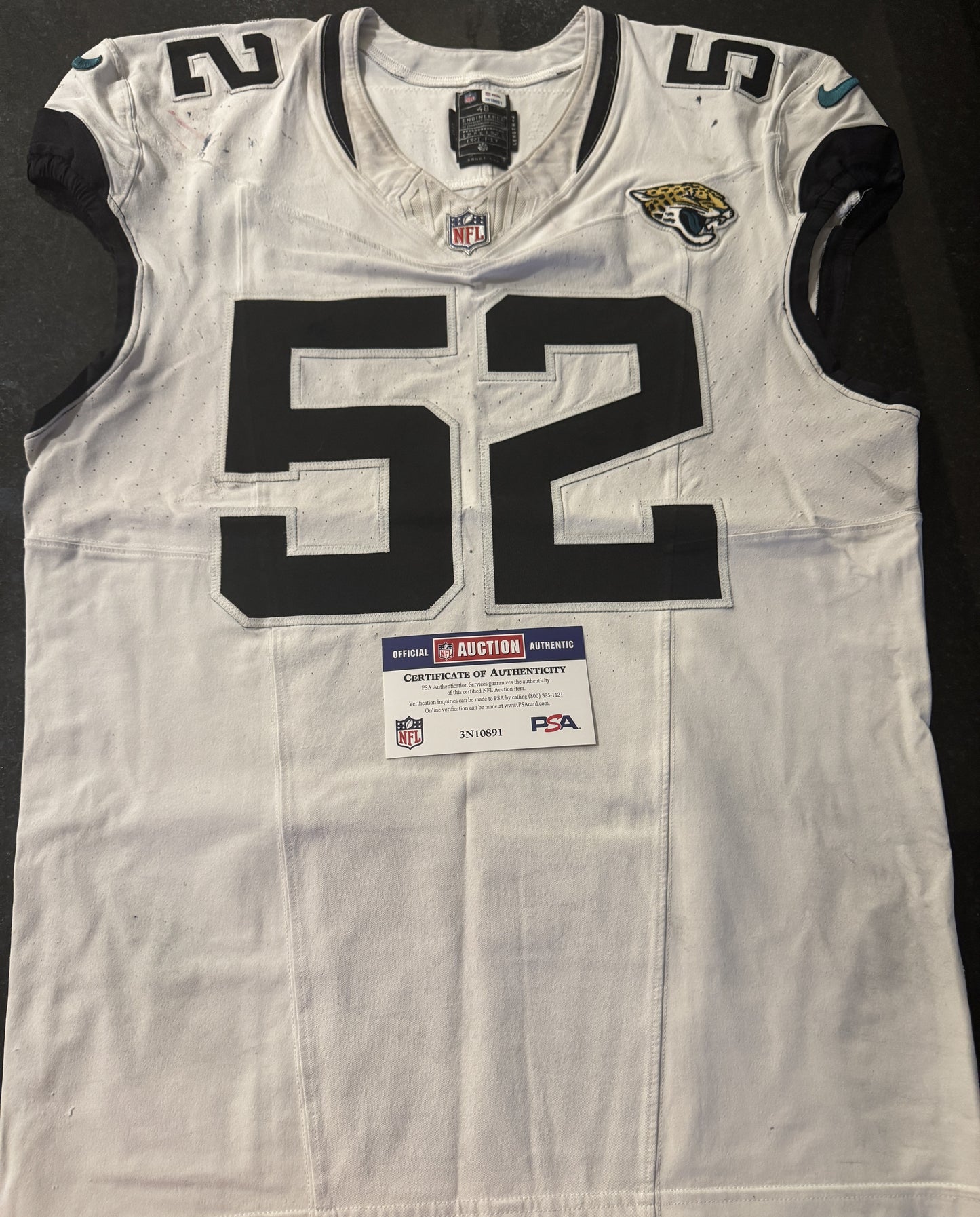 DaVon Hamilton GAME USED 💪 09/29/24 PHOTO MATCHED 📸 Jacksonville Jaguars 🐆Nike NFL Jersey👕inc. PSA COA 🛡️ vs. Houston Texans