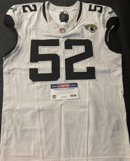 DaVon Hamilton GAME USED 💪 09/29/24 PHOTO MATCHED 📸 Jacksonville Jaguars 🐆Nike NFL Jersey👕inc. PSA COA 🛡️ vs. Houston Texans