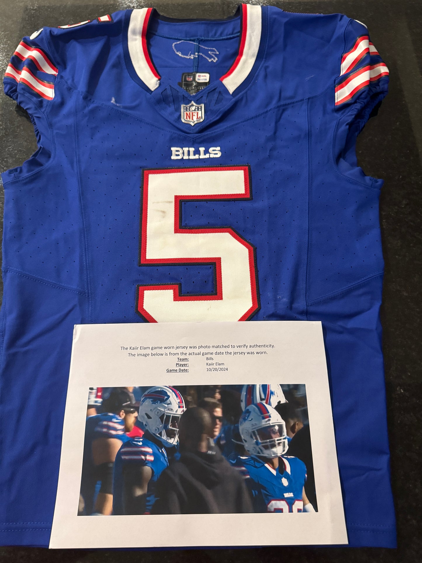 Kaiir Elam GAME WORN💪10/20/24 PHOTO MATCHED📸Bills🦬NFL Jersey🎽Nike| PSA COA vs.Titans