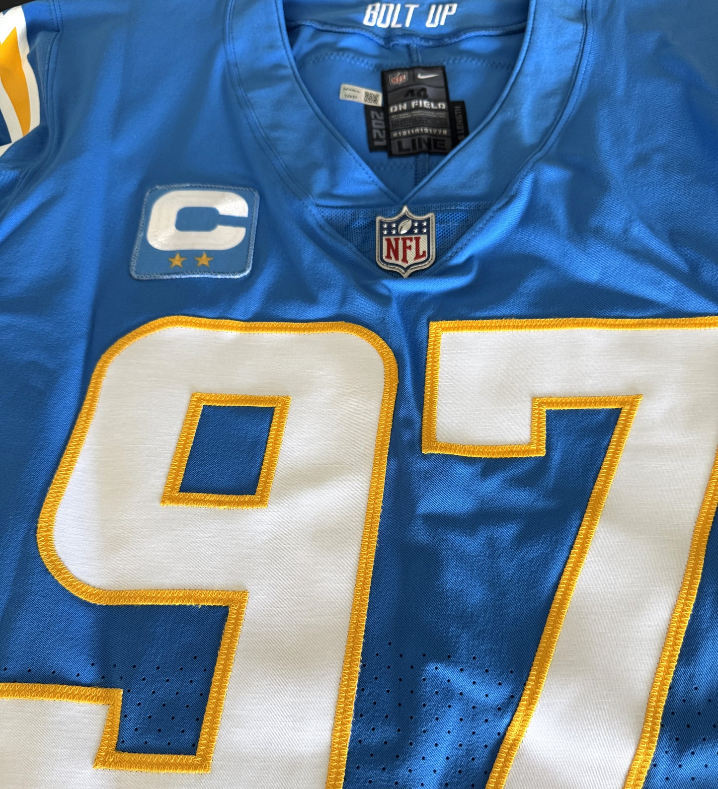 Joey Bosa TEAM-ISSUED💪Hand-SIGNED✍️Los Angeles Chargers⚡NFL Nike Jersey👕inc. Captains Patch + COA📏
